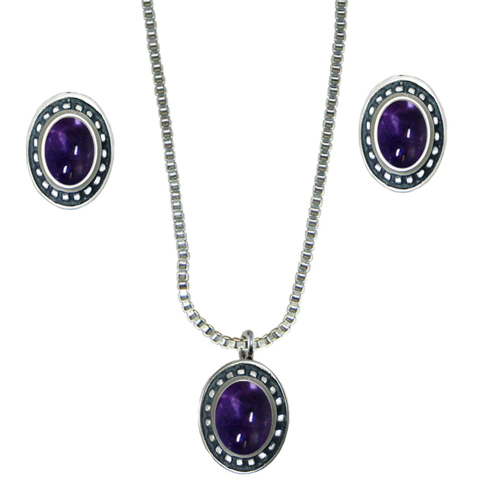 Sterling Silver Petite Necklace Earrings Set Iolite